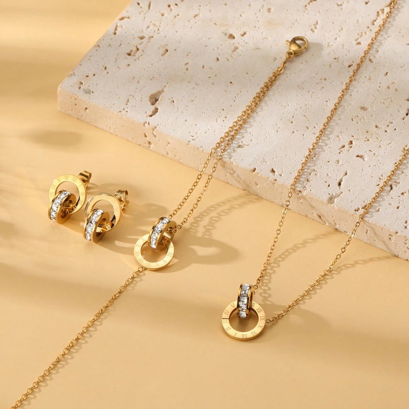 Mujahid Store Gold & Silver Jewelry Set (Necklace, Earrings, Ring) - Water-Resistant, Hypoallergenic & Fashionable Jewelry for Wedding, Christmas & Birthday - Image 3